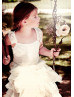 Ivory Chiffon Layered Ankle Length Boho Wedding Flower Girl Dress